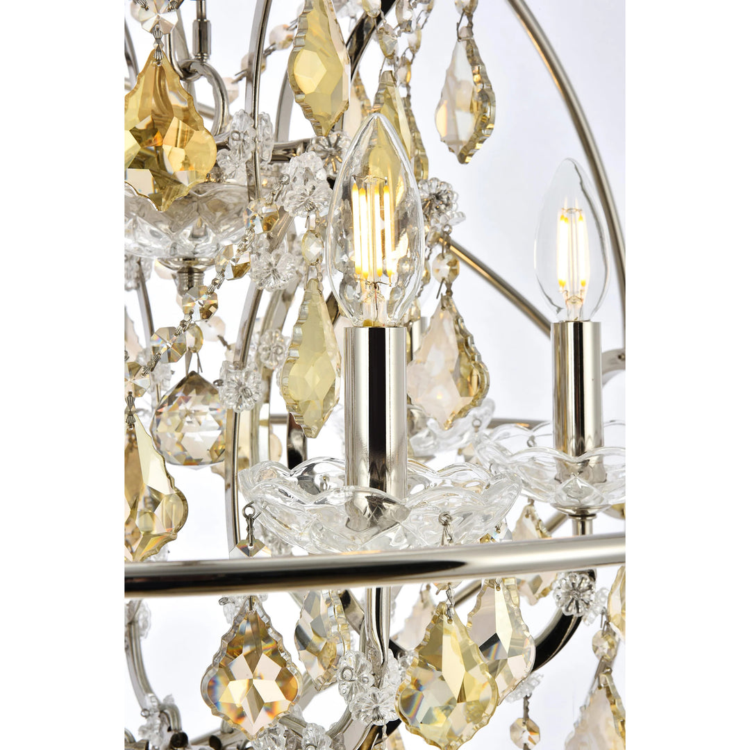 6 light polished nickel Chandelier Golden Teak (Smoky) Royal Cut crystal - View 5 - Joshua Marshal