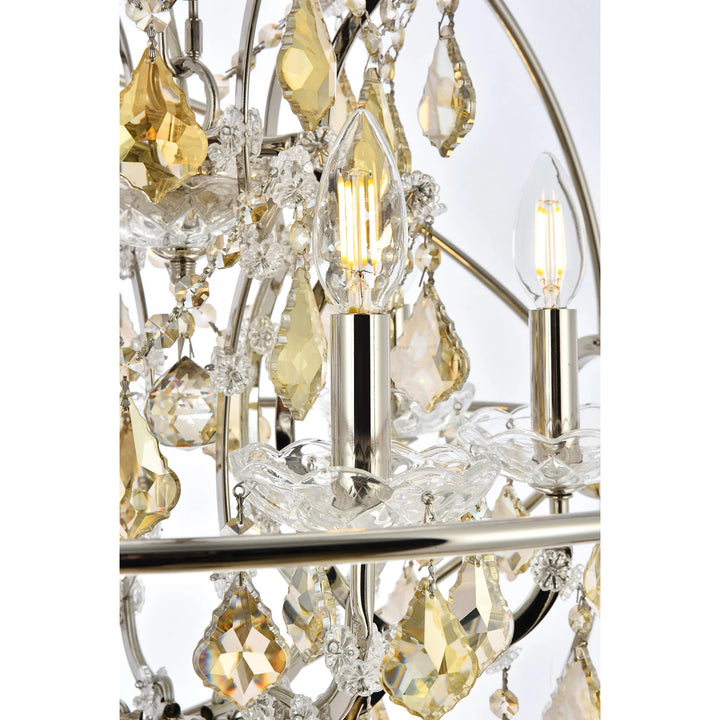 6 light polished nickel Chandelier Golden Teak (Smoky) Royal Cut crystal - View 5 - Joshua Marshal