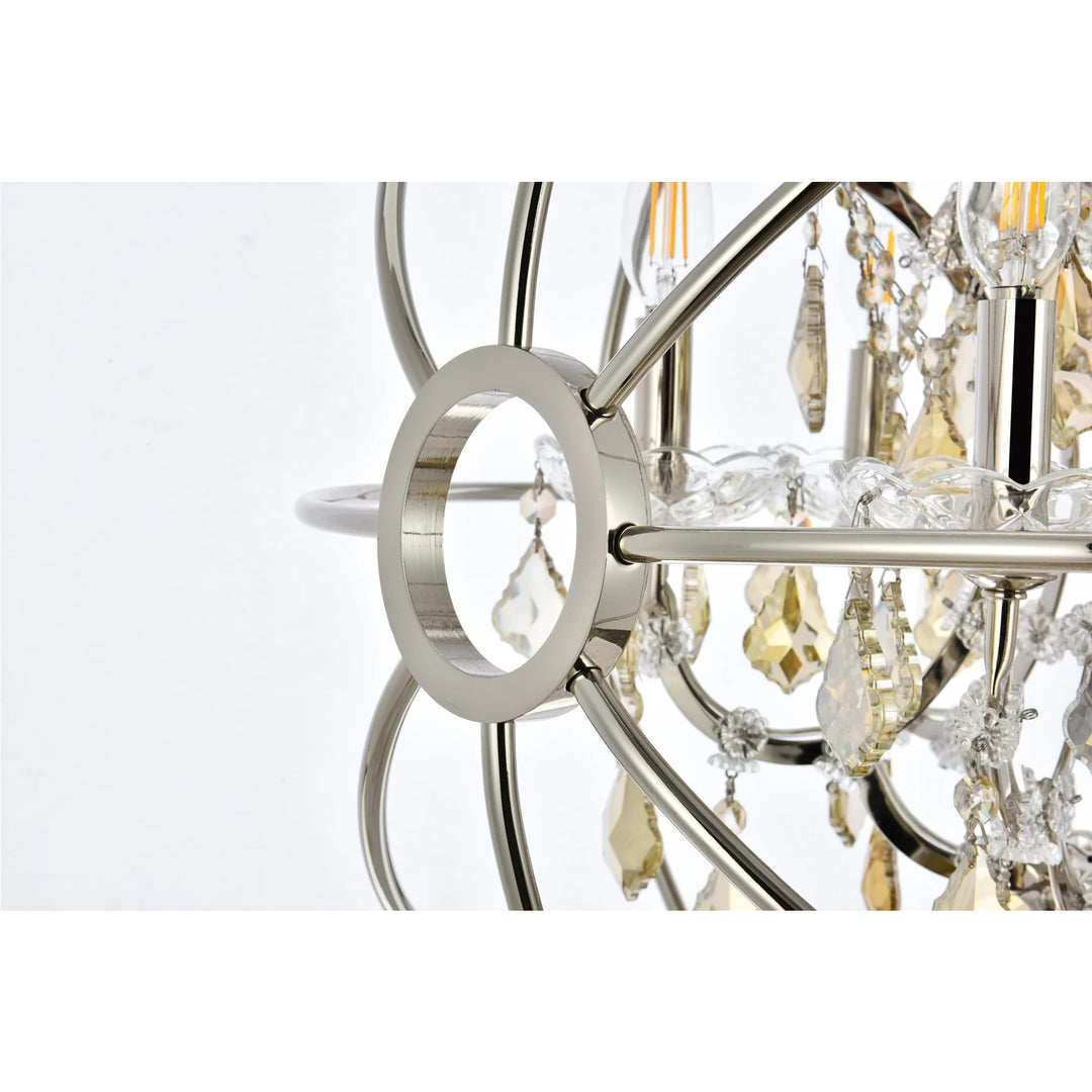 6 light polished nickel Chandelier Golden Teak (Smoky) Royal Cut crystal - View 6 - Joshua Marshal