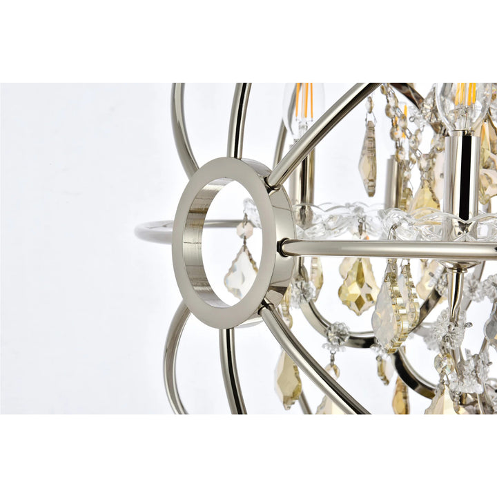 6 light polished nickel Chandelier Golden Teak (Smoky) Royal Cut crystal - View 6 - Joshua Marshal