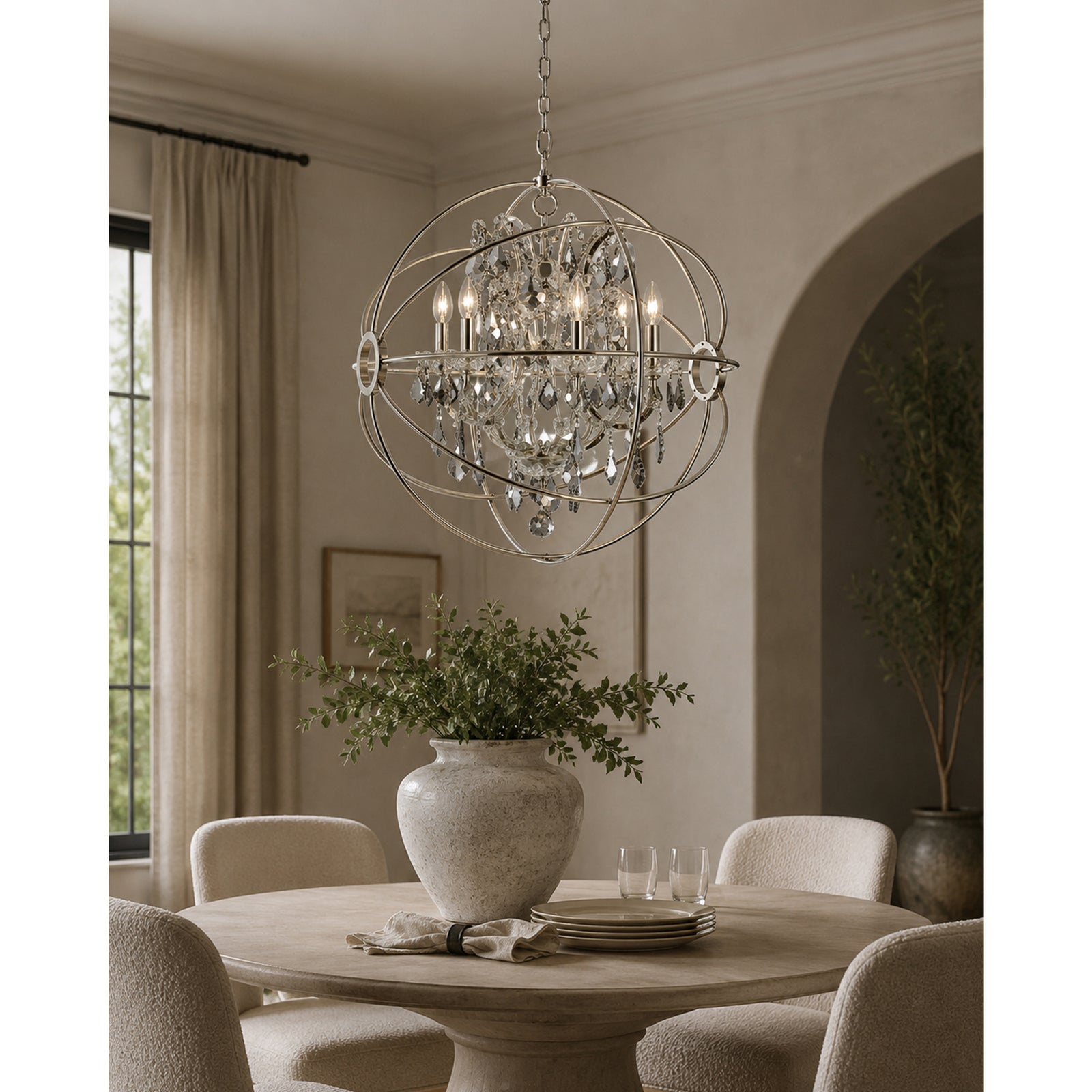 6 light polished nickel Chandelier Silver Shade (Grey) Royal Cut crystal - View 2 - Joshua Marshal