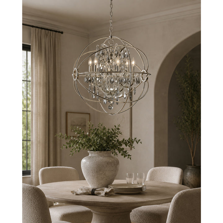 6 light polished nickel Chandelier Silver Shade (Grey) Royal Cut crystal - View 2 - Joshua Marshal