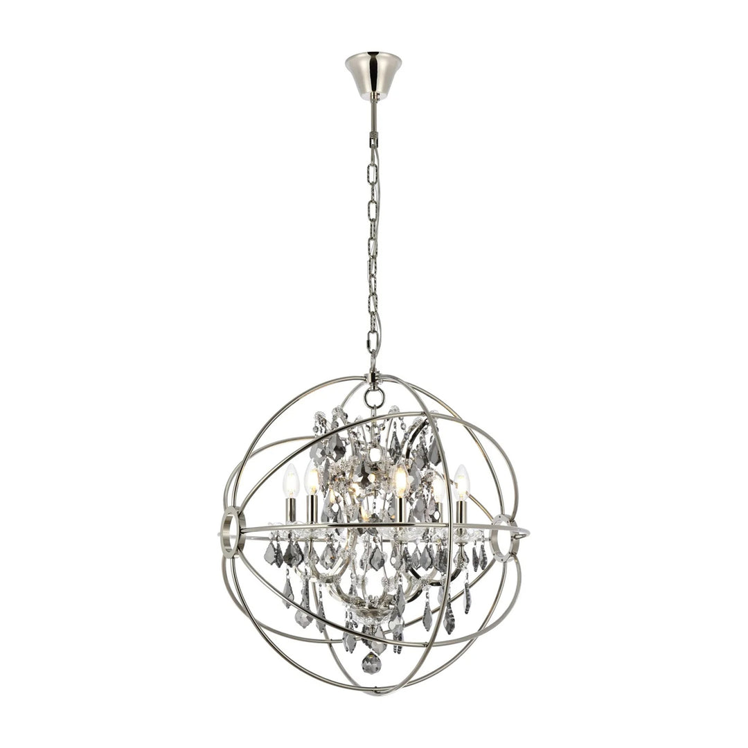 6 light polished nickel Chandelier Silver Shade (Grey) Royal Cut crystal - View 3 - Joshua Marshal