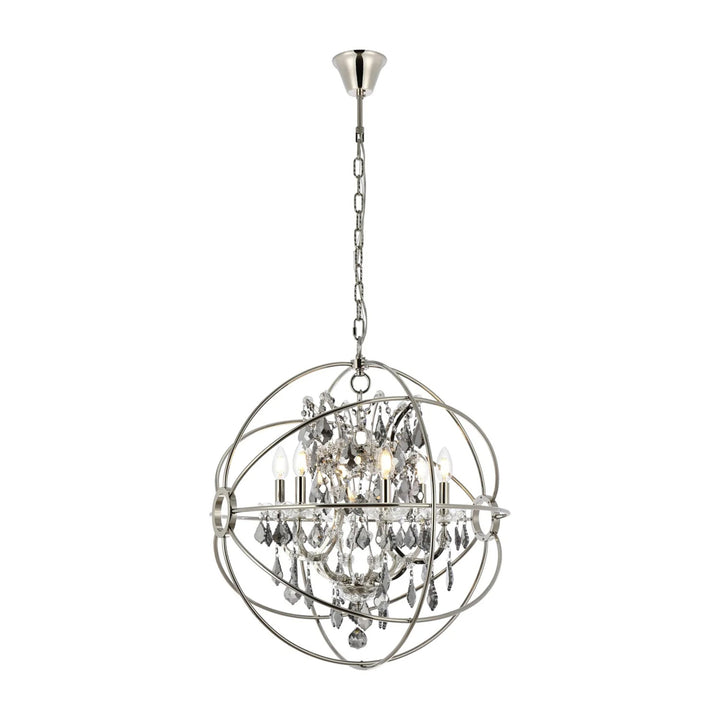 6 light polished nickel Chandelier Silver Shade (Grey) Royal Cut crystal - View 3 - Joshua Marshal