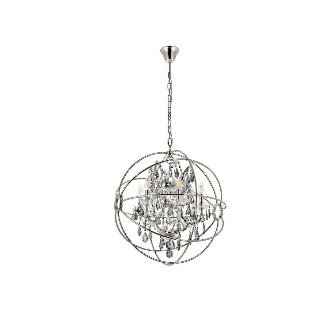 6 light polished nickel Chandelier Silver Shade (Grey) Royal Cut crystal - View 4 - Joshua Marshal