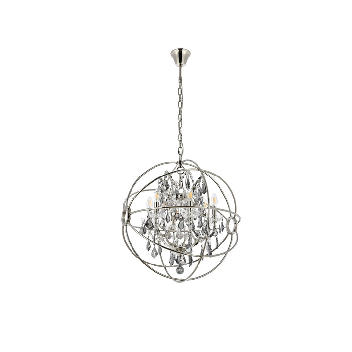 6 light polished nickel Chandelier Silver Shade (Grey) Royal Cut crystal - View 4 - Joshua Marshal