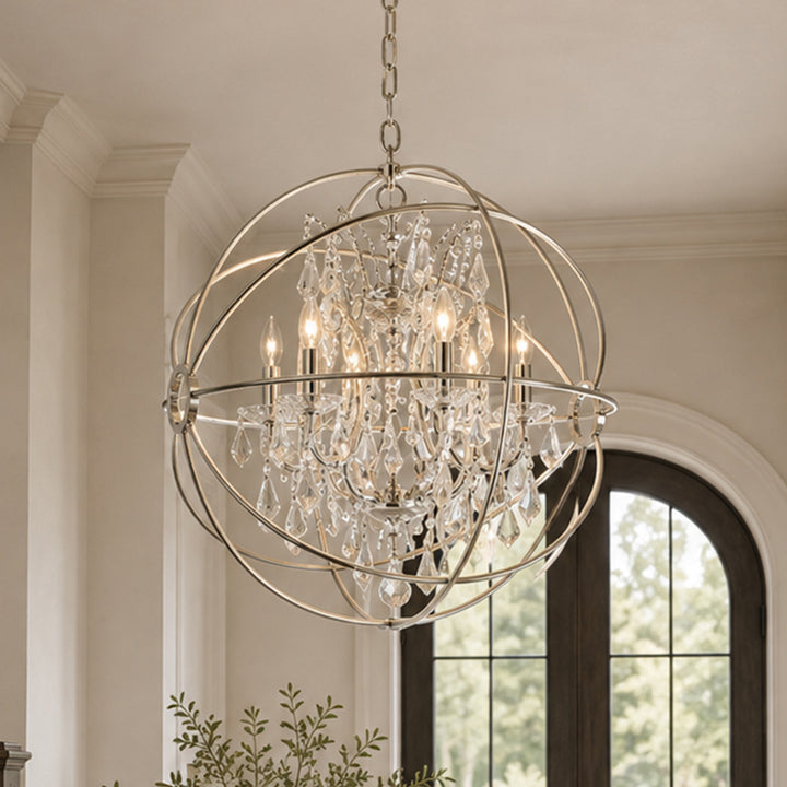 6 light polished nickel Chandelier Clear Royal Cut crystal Polished Nickel Finish - LIGHTING by Joshua Marshal