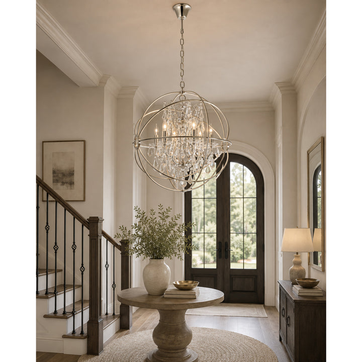 6 light polished nickel Chandelier Clear Royal Cut crystal - View 2 - Joshua Marshal