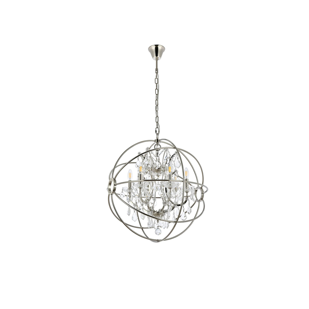 6 light polished nickel Chandelier Clear Royal Cut crystal - View 4 - Joshua Marshal