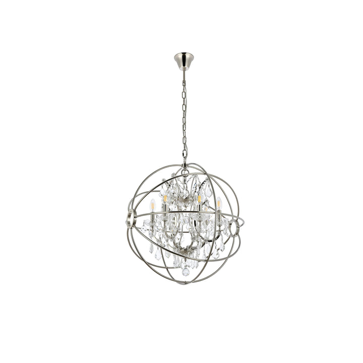 6 light polished nickel Chandelier Clear Royal Cut crystal - View 4 - Joshua Marshal