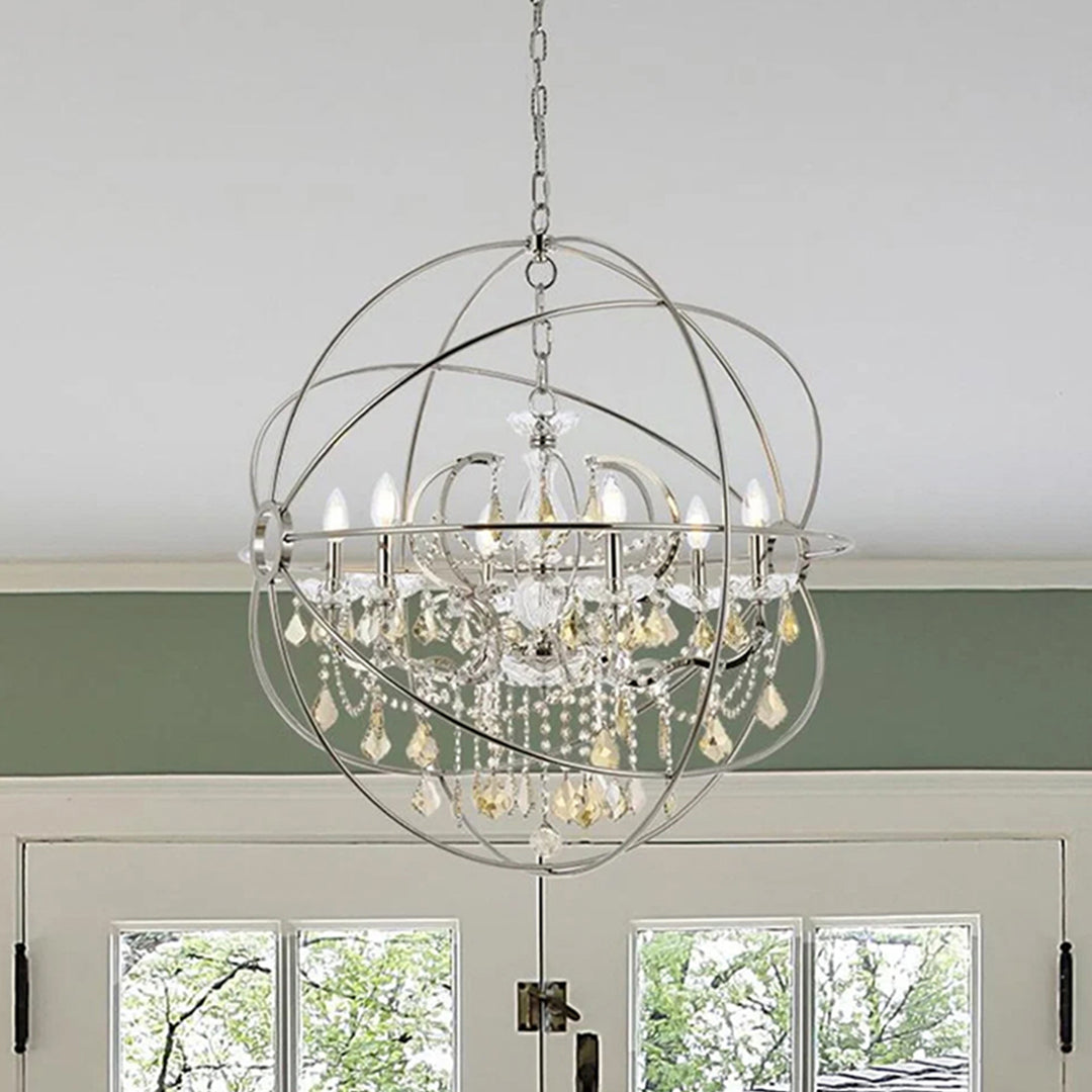 6 light polished nickel Chandelier Golden Teak (Smoky) Royal Cut crystal Polished Nickel Finish - LIGHTING by Joshua Marshal