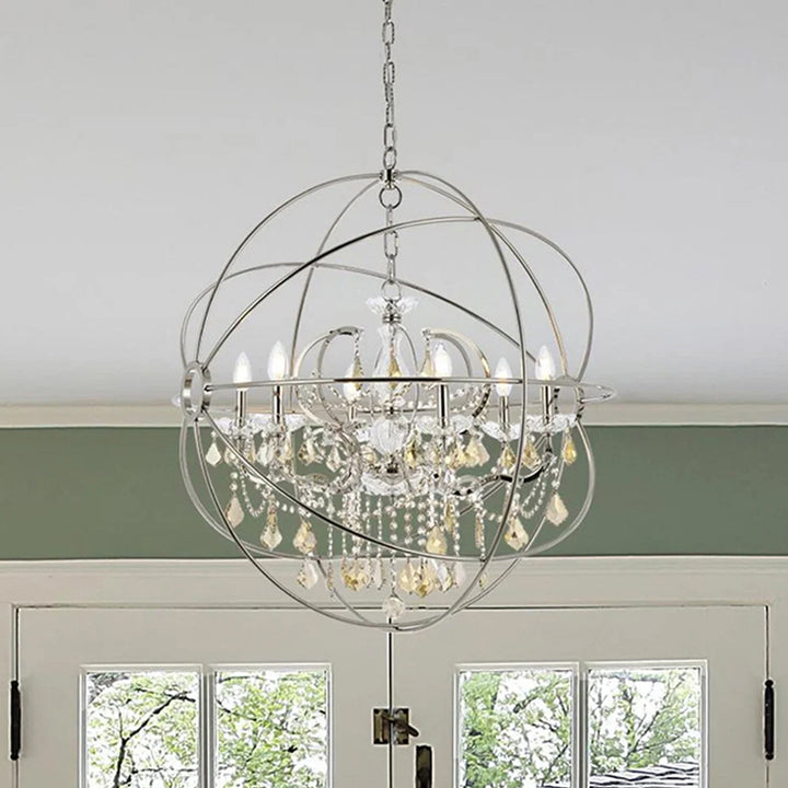 6 light polished nickel Chandelier Golden Teak (Smoky) Royal Cut crystal Polished Nickel Finish - LIGHTING by Joshua Marshal