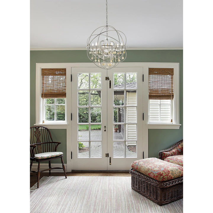6 light polished nickel Chandelier Golden Teak (Smoky) Royal Cut crystal - View 2 - Joshua Marshal