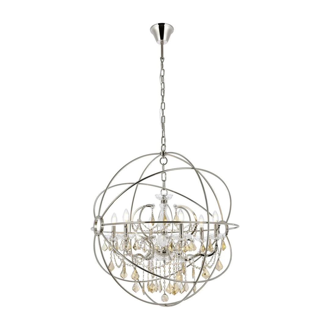 6 light polished nickel Chandelier Golden Teak (Smoky) Royal Cut crystal - View 3 - Joshua Marshal