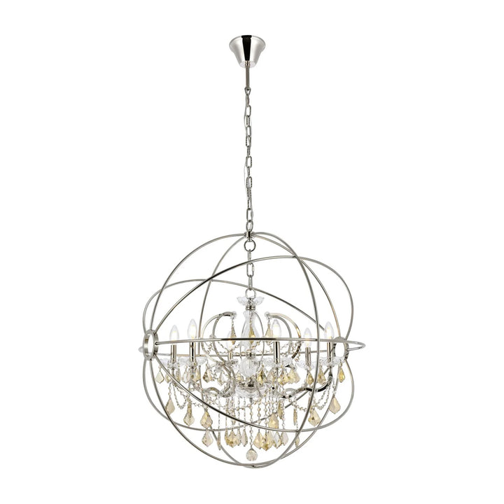 6 light polished nickel Chandelier Golden Teak (Smoky) Royal Cut crystal - View 3 - Joshua Marshal