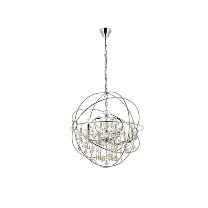 6 light polished nickel Chandelier Golden Teak (Smoky) Royal Cut crystal - View 4 - Joshua Marshal