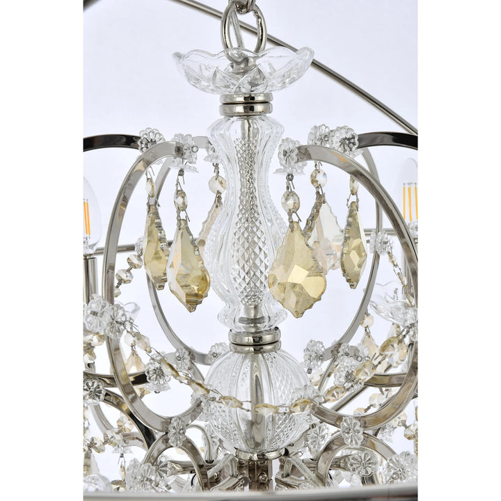 6 light polished nickel Chandelier Golden Teak (Smoky) Royal Cut crystal - View 5 - Joshua Marshal