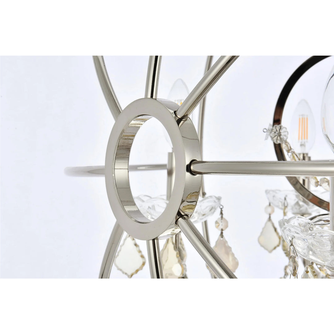 6 light polished nickel Chandelier Golden Teak (Smoky) Royal Cut crystal - View 6 - Joshua Marshal