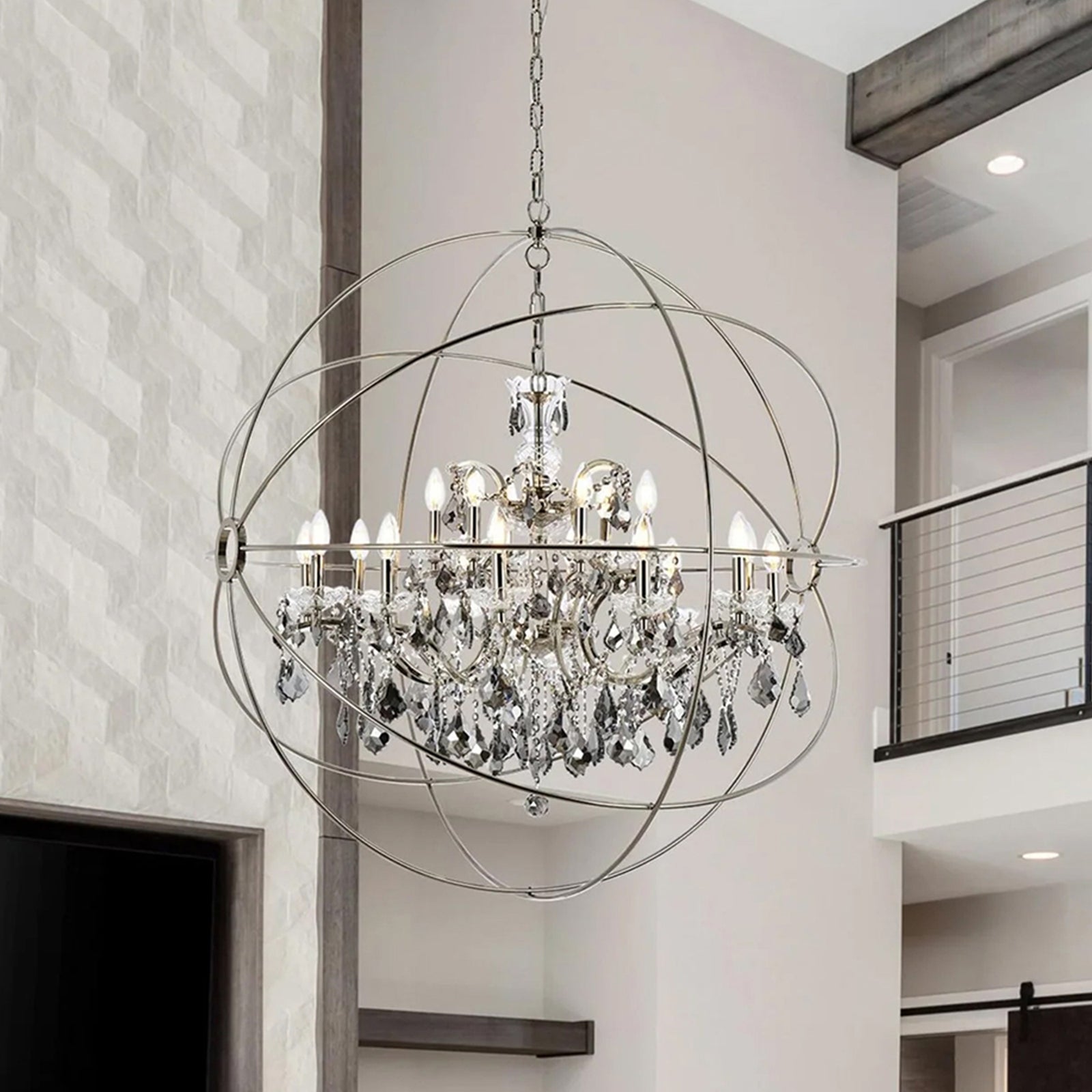 18 light polished nickel Chandelier Silver Shade (Grey) Royal Cut crystal Polished Nickel Finish - LIGHTING by Joshua Marshal