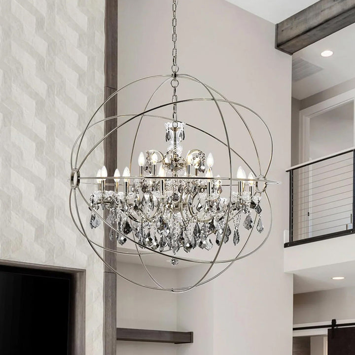 18 light polished nickel Chandelier Silver Shade (Grey) Royal Cut crystal Polished Nickel Finish - LIGHTING by Joshua Marshal