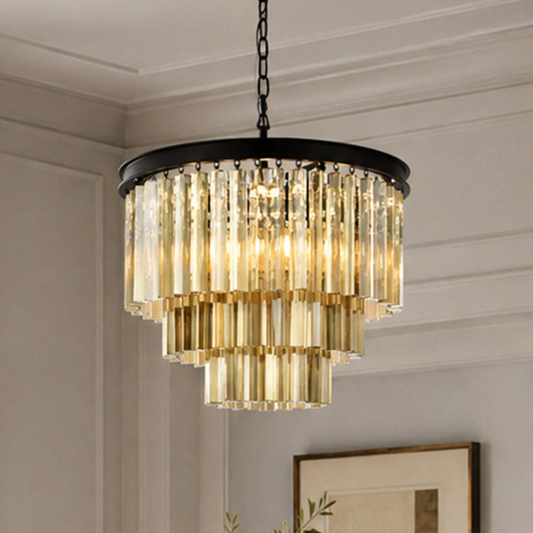 9 light Matte Black Chandelier Golden Teak (Smoky) Royal Cut Crystal Mocha Brown Finish - LIGHTING by Joshua Marshal