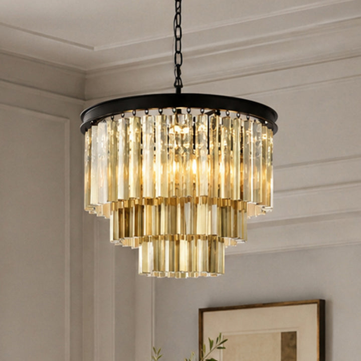 9 light Matte Black Chandelier Golden Teak (Smoky) Royal Cut Crystal Mocha Brown Finish - LIGHTING by Joshua Marshal