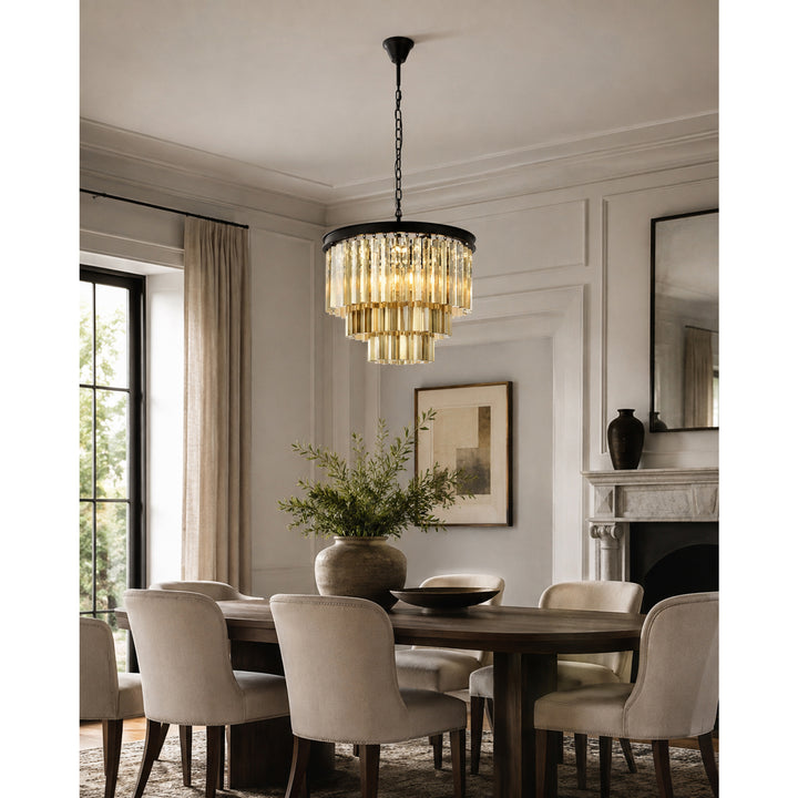 9 light Matte Black Chandelier Golden Teak (Smoky) Royal Cut Crystal - View 2 - Joshua Marshal
