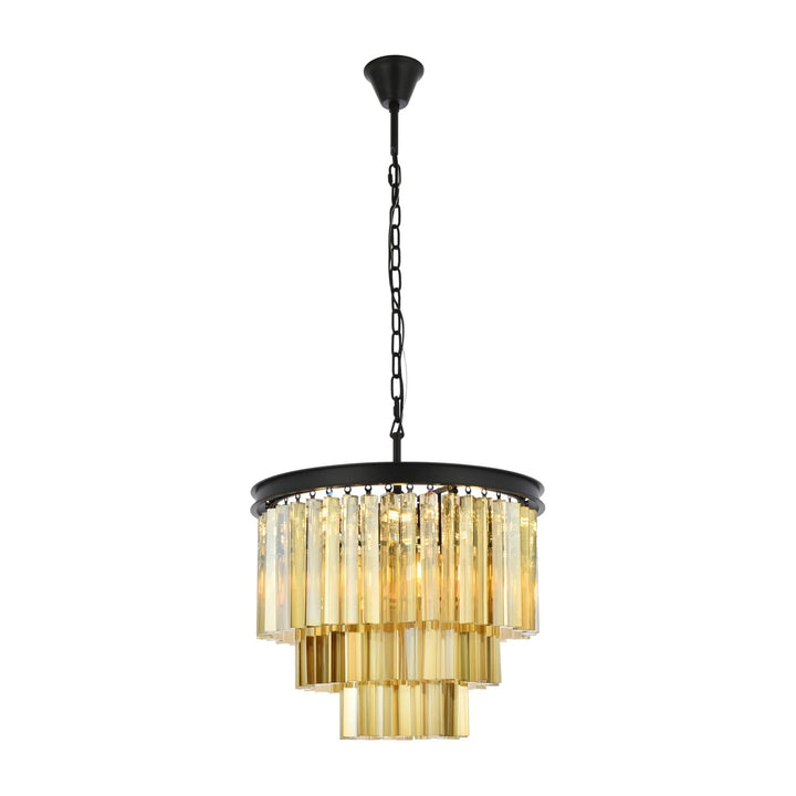 9 light Matte Black Chandelier Golden Teak (Smoky) Royal Cut Crystal - View 3 - Joshua Marshal