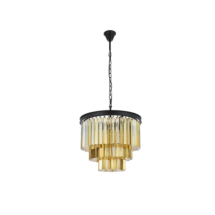 9 light Matte Black Chandelier Golden Teak (Smoky) Royal Cut Crystal - View 4 - Joshua Marshal