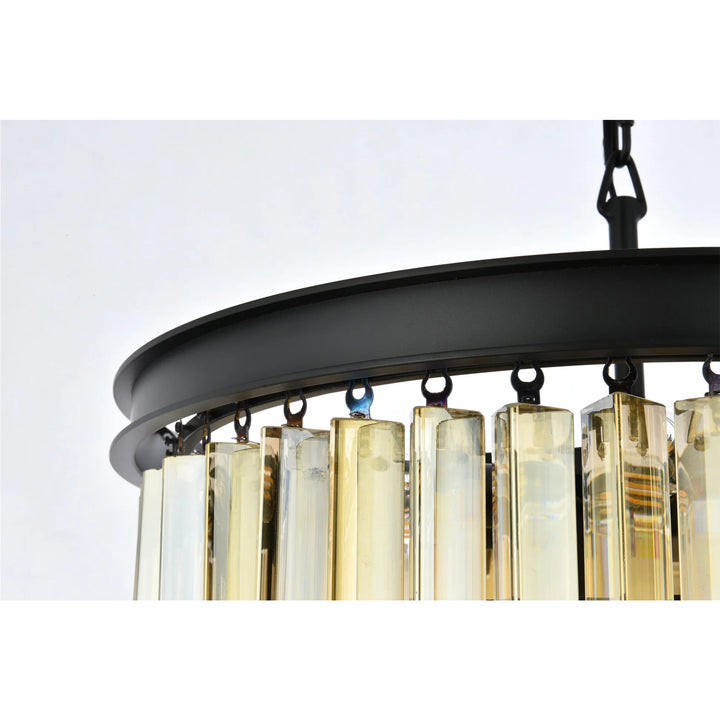 9 light Matte Black Chandelier Golden Teak (Smoky) Royal Cut Crystal - View 5 - Joshua Marshal
