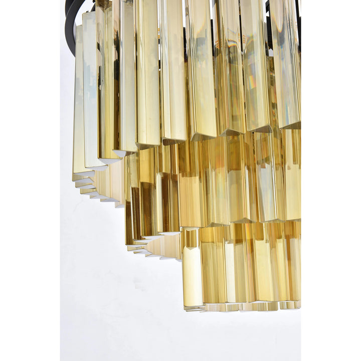 9 light Matte Black Chandelier Golden Teak (Smoky) Royal Cut Crystal - View 6 - Joshua Marshal