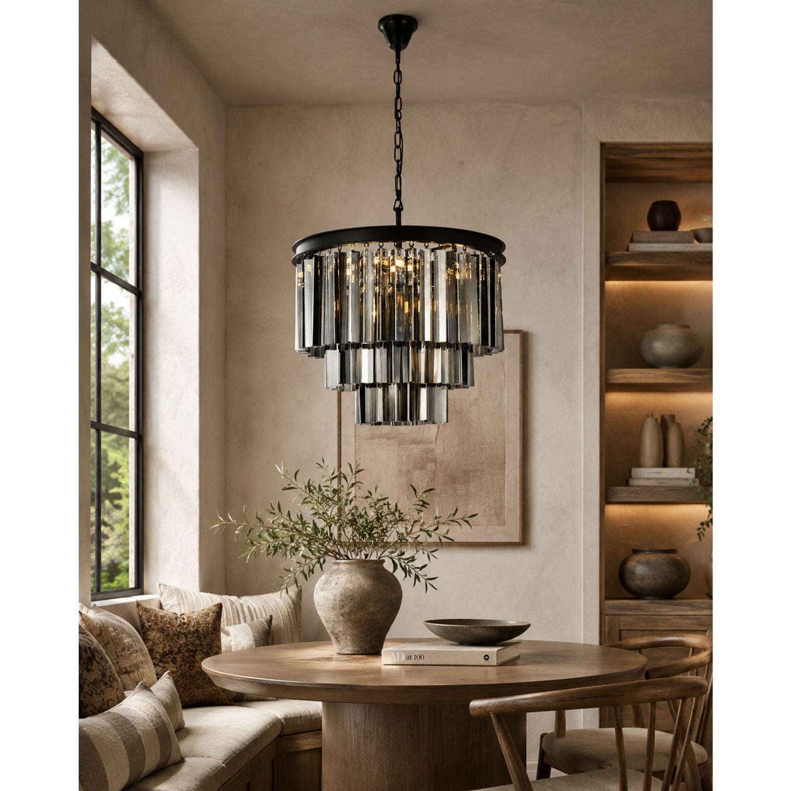 9 light Matte Black Chandelier Silver Shade (Grey) Royal Cut Crystal - View 2 - Joshua Marshal