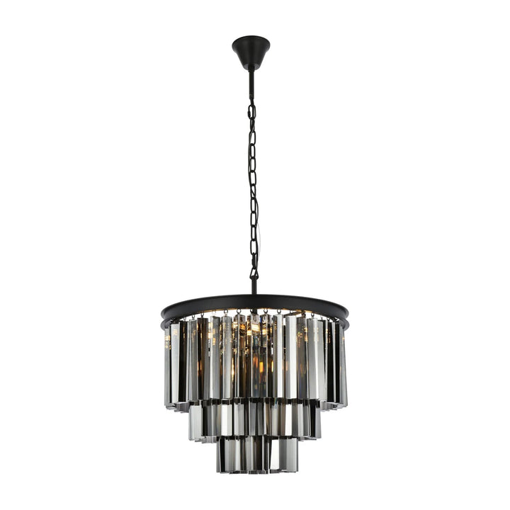 9 light Matte Black Chandelier Silver Shade (Grey) Royal Cut Crystal - View 3 - Joshua Marshal