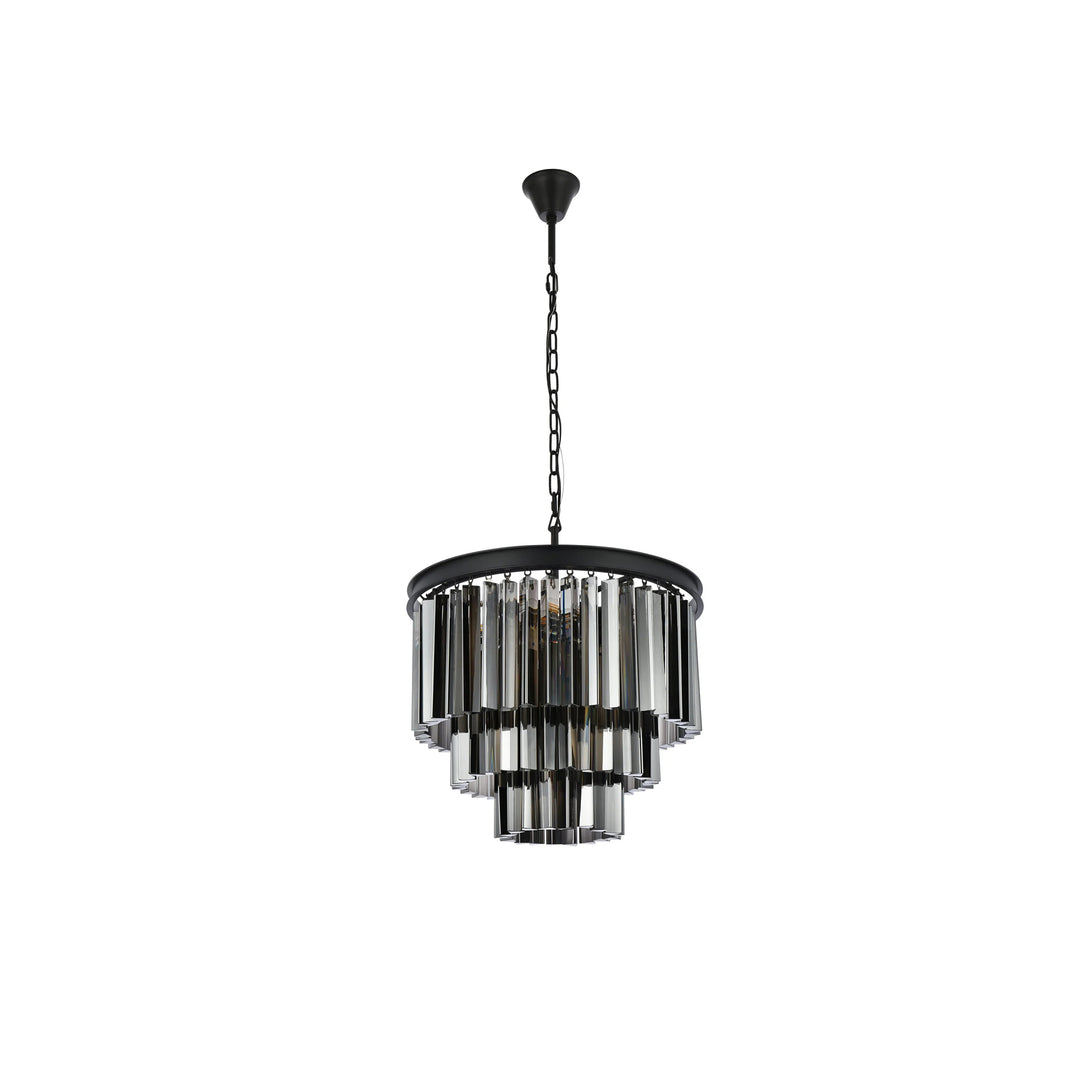 9 light Matte Black Chandelier Silver Shade (Grey) Royal Cut Crystal - View 4 - Joshua Marshal