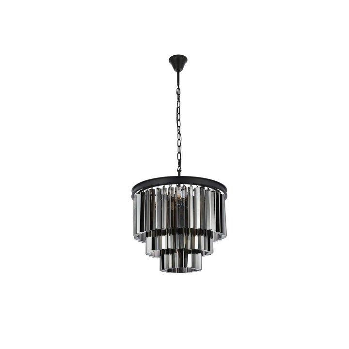 9 light Matte Black Chandelier Silver Shade (Grey) Royal Cut Crystal - View 4 - Joshua Marshal