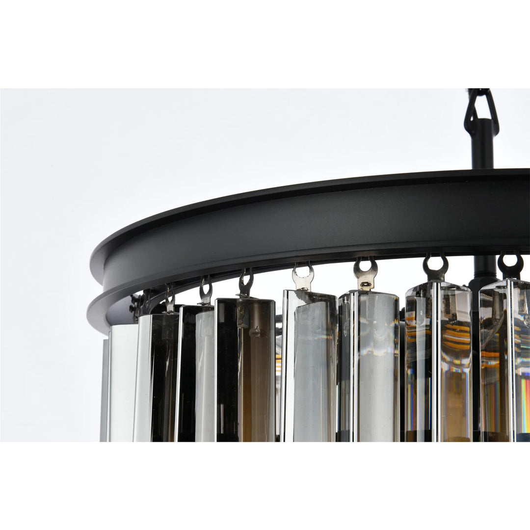 9 light Matte Black Chandelier Silver Shade (Grey) Royal Cut Crystal - View 5 - Joshua Marshal