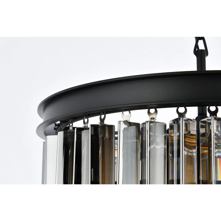 9 light Matte Black Chandelier Silver Shade (Grey) Royal Cut Crystal - View 5 - Joshua Marshal