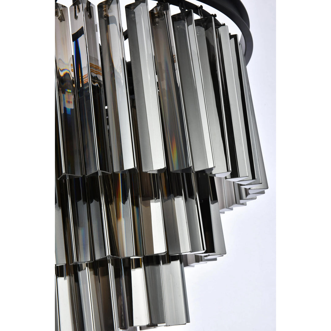 9 light Matte Black Chandelier Silver Shade (Grey) Royal Cut Crystal - View 6 - Joshua Marshal