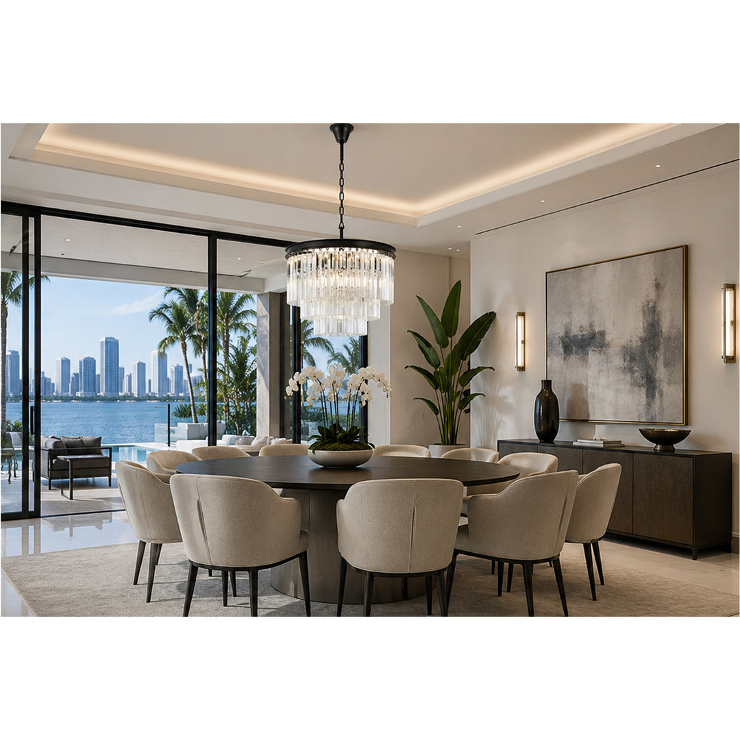 9 light Matte Black Chandelier Clear Royal Cut Crystal - View 2 - Joshua Marshal
