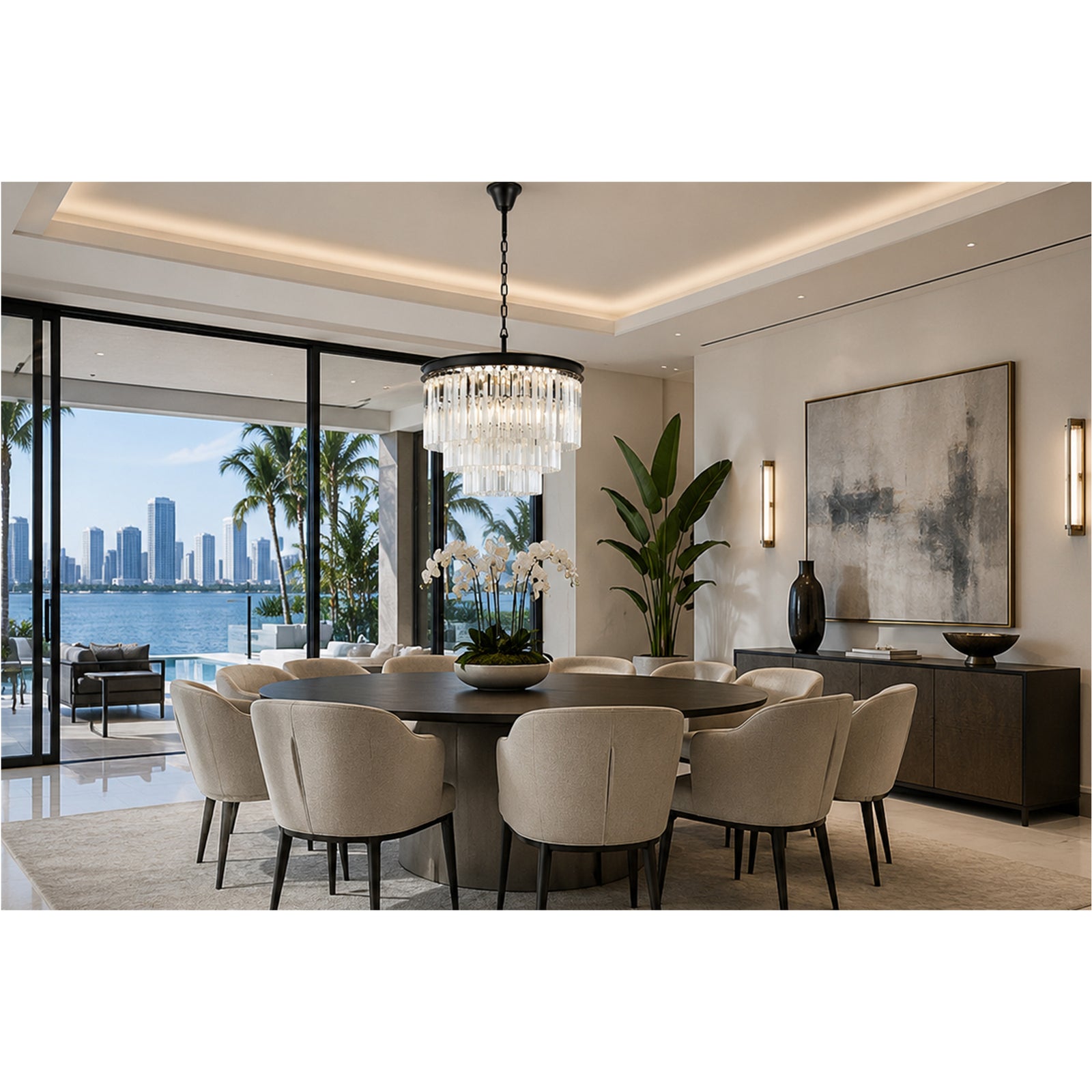9 light Matte Black Chandelier Clear Royal Cut Crystal - View 2 - Joshua Marshal