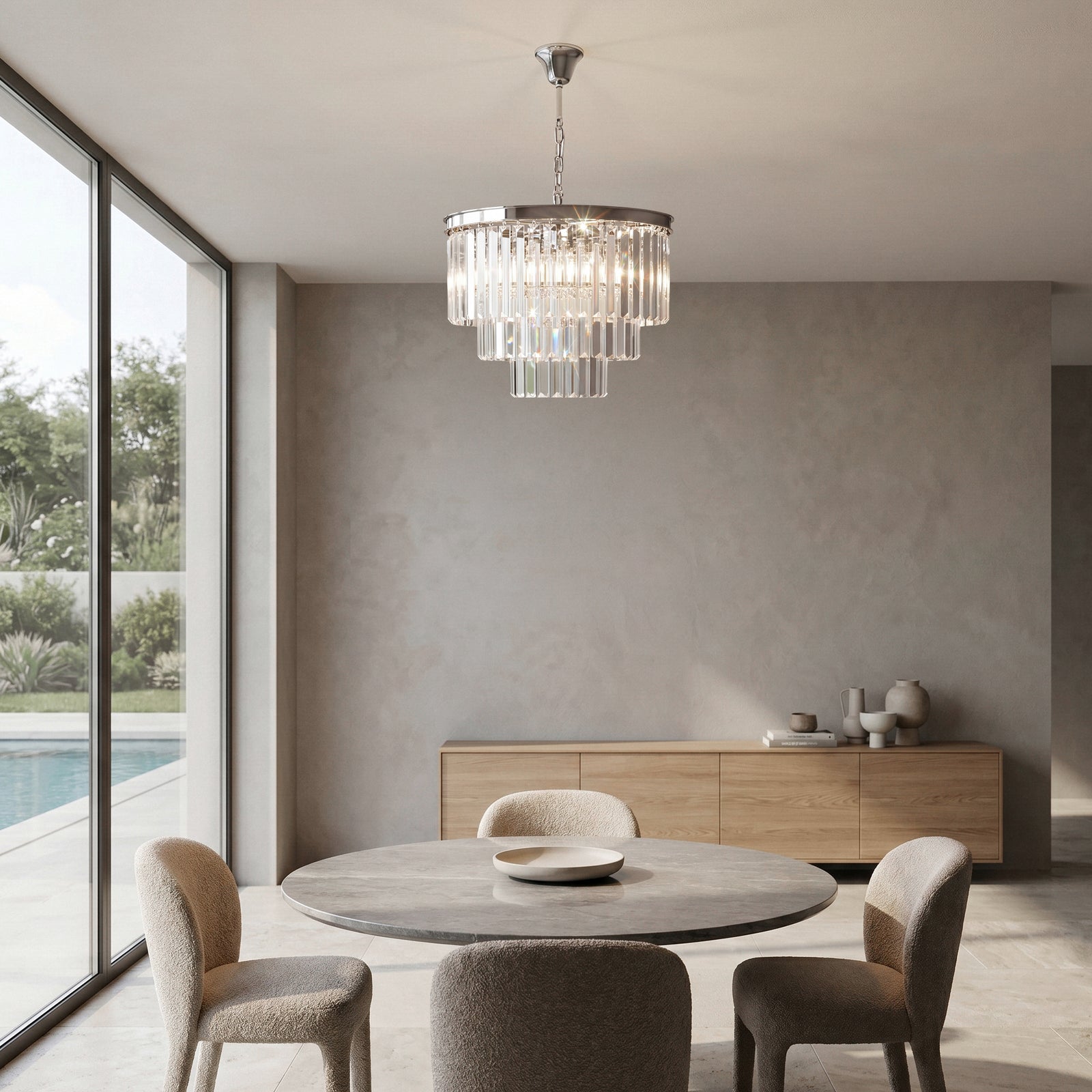9 light polished nickel Chandelier Clear Royal Cut Crystal - View 2 - Joshua Marshal