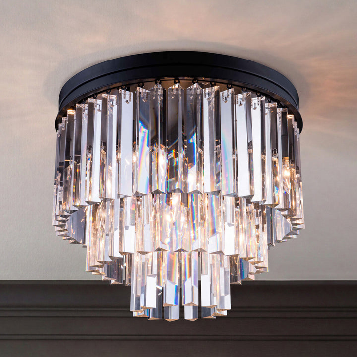 9 light Matte Black Flush Mount Clear Royal Cut Crystal Mocha Brown Finish - LIGHTING by Joshua Marshal