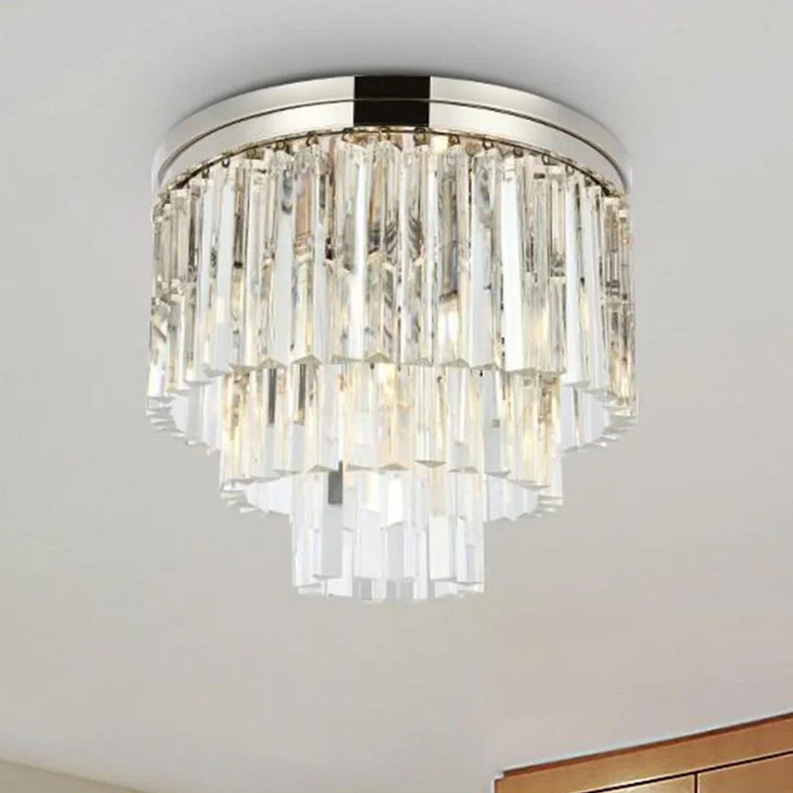 9 light polished nickel Flush Mount Clear Royal Cut Crystal Polished Nickel Finish - LIGHTING by Joshua Marshal