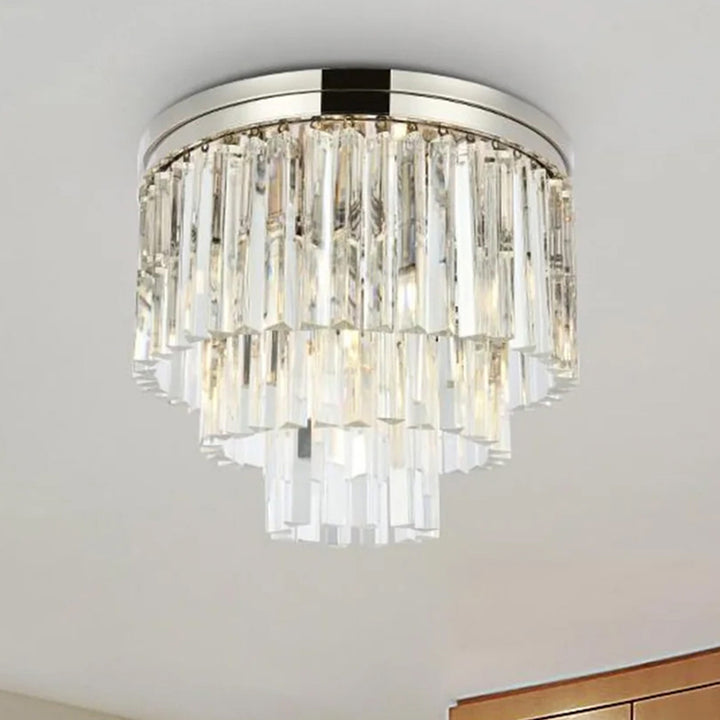 9 light polished nickel Flush Mount Clear Royal Cut Crystal Polished Nickel Finish - LIGHTING by Joshua Marshal