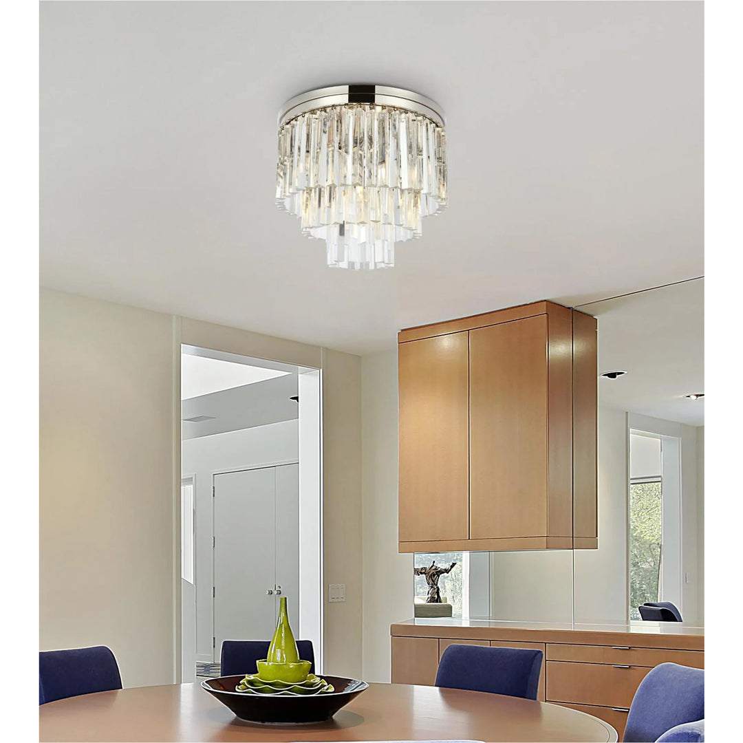 9 light polished nickel Flush Mount Clear Royal Cut Crystal - View 2 - Joshua Marshal