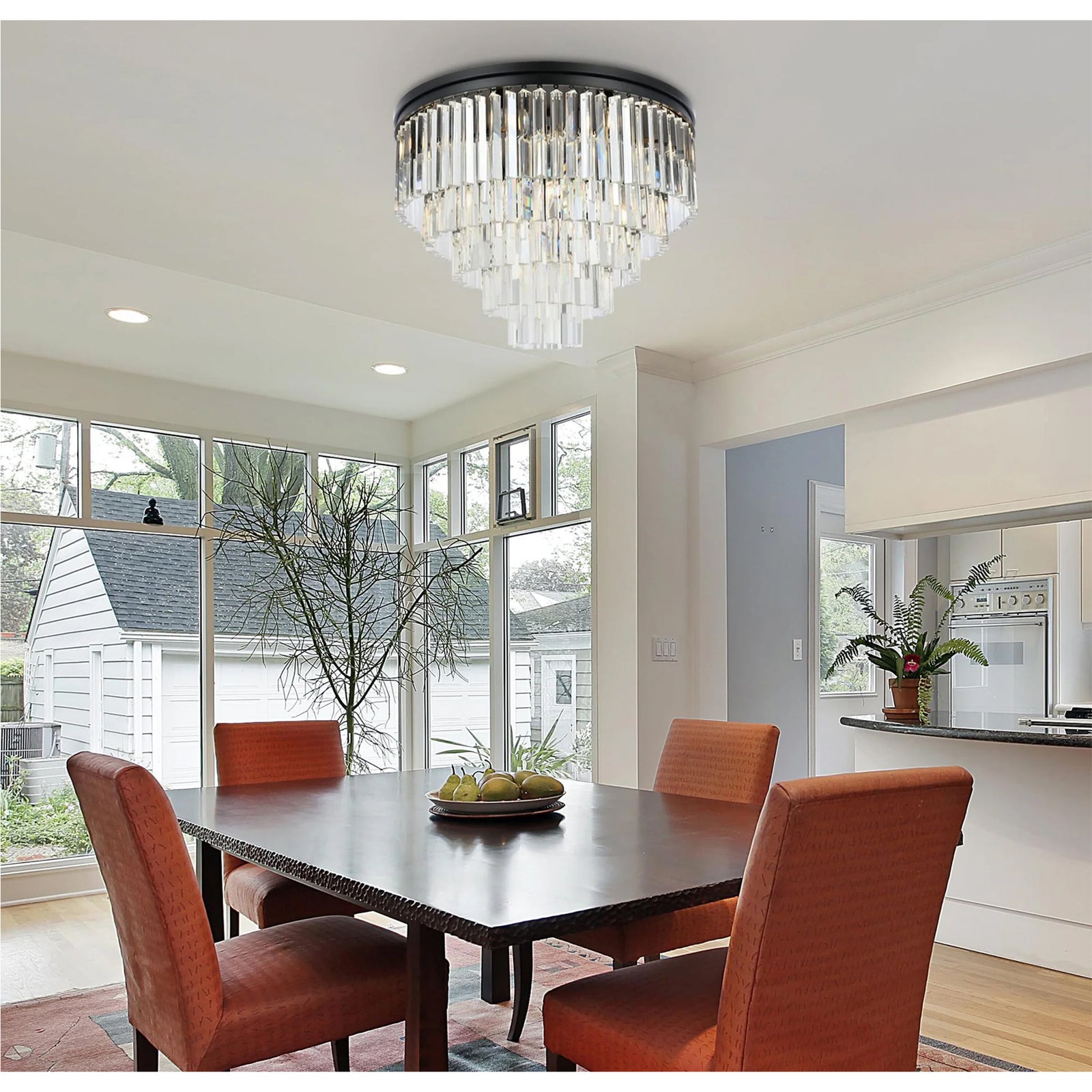 17 light Matte Black Flush Mount Clear Royal Cut Crystal - View 2 - Joshua Marshal