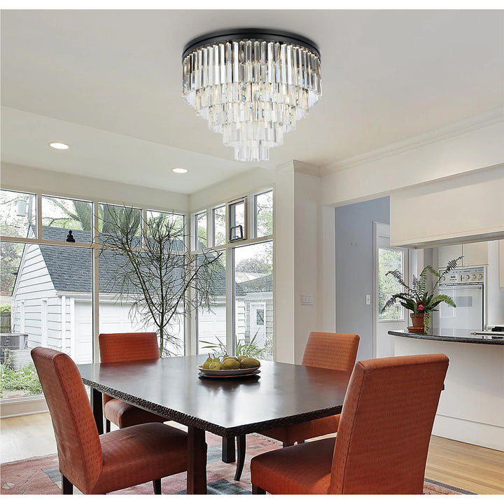 17 light Matte Black Flush Mount Clear Royal Cut Crystal - View 2 - Joshua Marshal