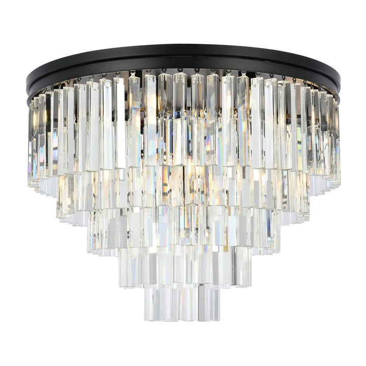 17 light Matte Black Flush Mount Clear Royal Cut Crystal - View 3 - Joshua Marshal