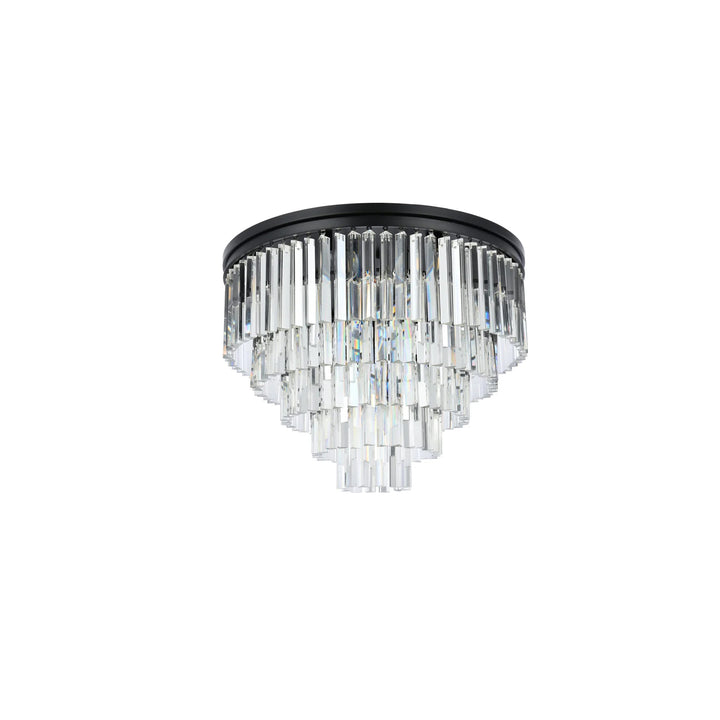 17 light Matte Black Flush Mount Clear Royal Cut Crystal - View 4 - Joshua Marshal