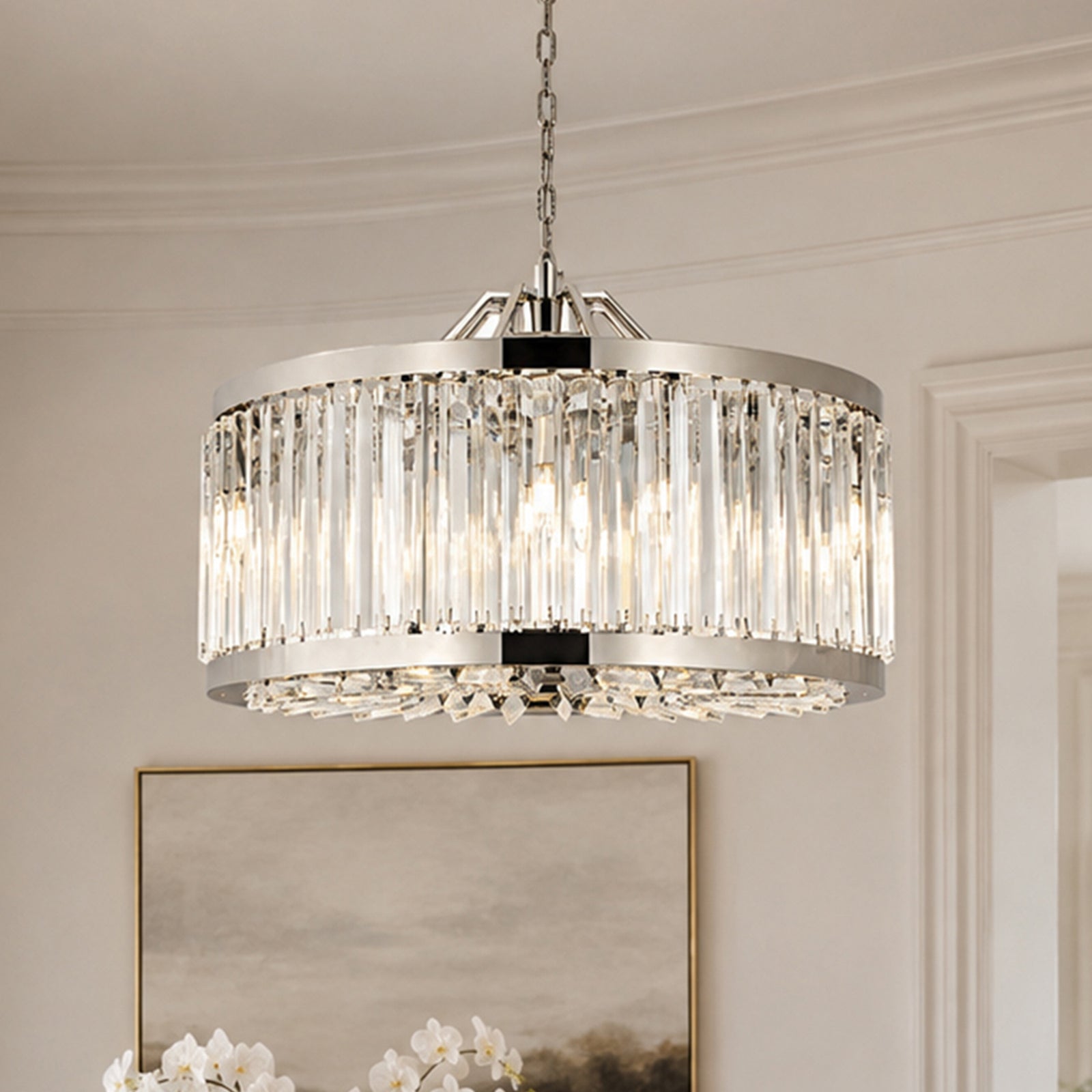 8 light polished nickel Chandelier Clear Royal Cut Crystal Polished Nickel Finish - LIGHTING by Joshua Marshal
